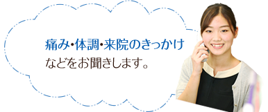 痛み・体調・来院のきっかけなどをお聞きします